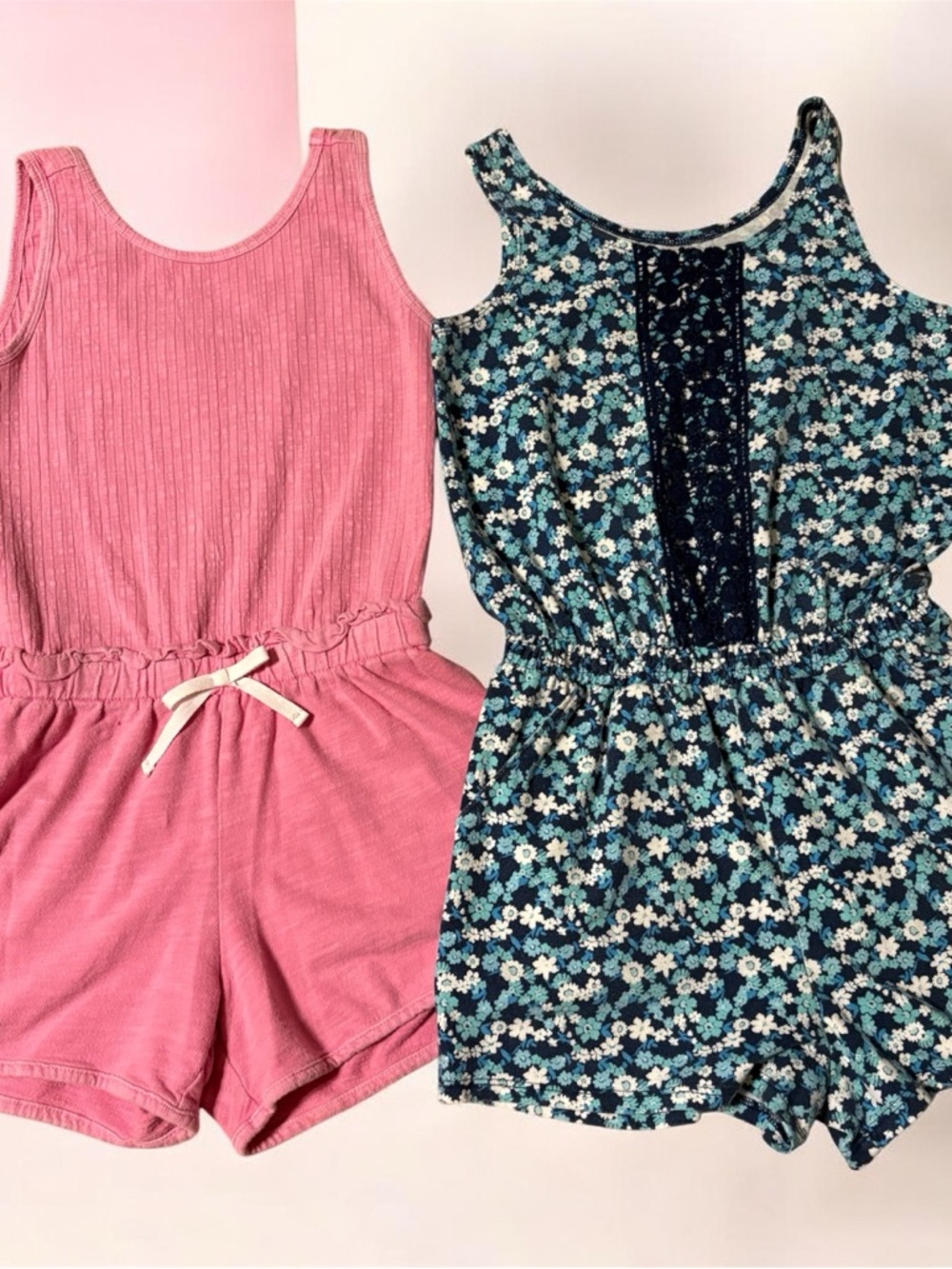 Justice & Cat & Jack Girls Romper Bundle (2) Floral & Solid Pink Size L 10/12